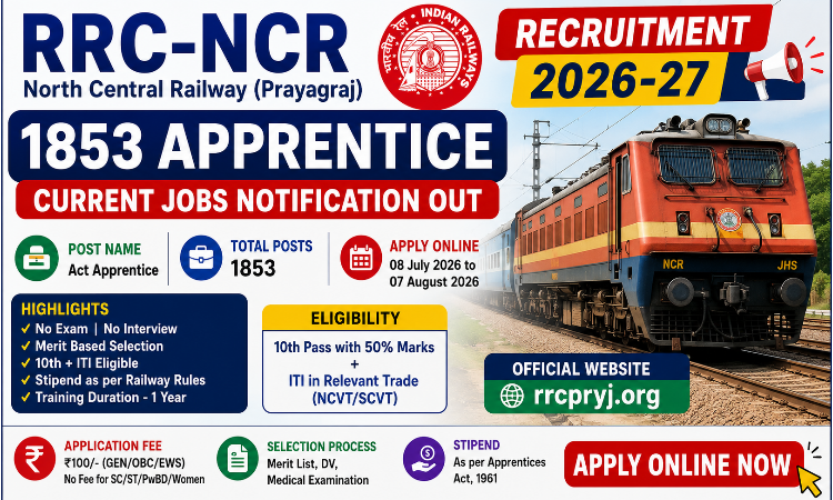 RRC-NCR Bharti 2026- 1853 Apprentice Vacancy Apply Online